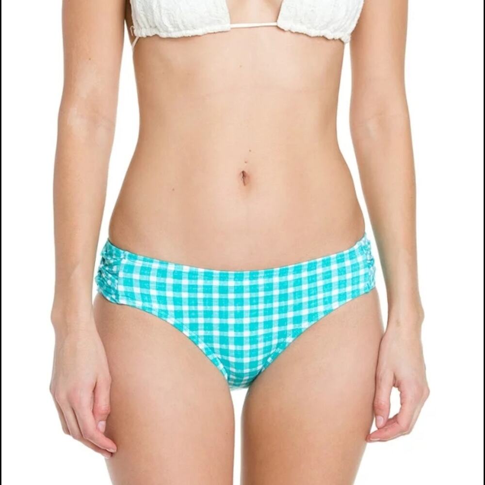 NWT Coco Rave Never Too Much Blue Plaid Knotted Bikini size Large